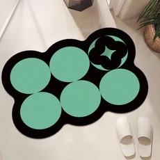 지앤와이 원형 인테리어 빨아쓰는 규조토 논슬립 발매트, 그린 + 블랙