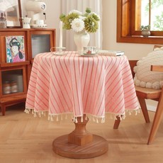 파라주니 감성 시스루 스트라이프 원형 테이블 커버 식탁보 HJ1417, 레드, 1개, 120cm