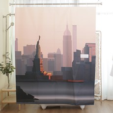 Rest in Bath 日落城市布料防水浴簾 + 金屬夾環套組, 橙色系, 1套