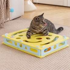 貓咪掏掏樂遊戲盒+鈴鐺球 6顆入組 均碼 10001, 1個, 黃色