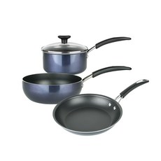 MEYER 電磁爐適用Radiance系列3種單柄鍋具組, 多用途炒鍋24cm+平底鍋25cm+單柄湯鍋20cm, 鑽石藍色