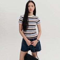 룩캐스트 여성용 케이티 슬림핏 스트라이프 티셔츠