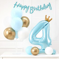 joyparty 氣球支架 + 生日掛旗 + 數字氣球 生日套組 4, 1套, 藍色
