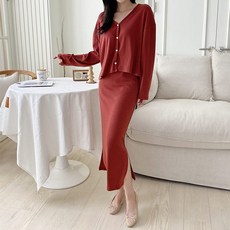 티탁 여성용 뷔 가디건 치마 세트