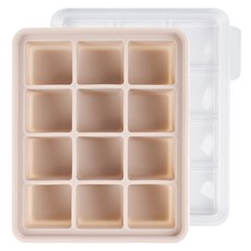 homehouse 頂級矽膠三重密封副食品分裝盒 12格, 燕麥色, 1個, 360ml