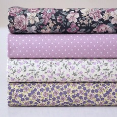 Shueshueroom 印花棉質布料 4件組, SH-128 紫色款, 55*45cm, 1組