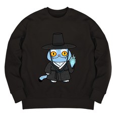 LITTLE RABBIT 家庭藍色怪物貓咪 寬鬆版 大學T