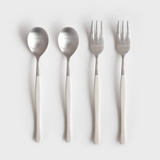 NICOTT 韓國製 Satin 彩色茶匙茶叉 2人組 奶油色, 茶匙 2p + 茶叉 2p, 1個