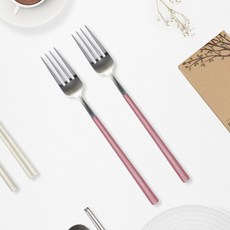 RAONNURI 可用於洗碗機的Reve彩色叉子, 亮粉色, 2個