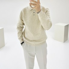 아도르클래식 남성용 아스터 3버튼 카라 헨리넥 부드러운 세미 오버핏 긴팔 니트