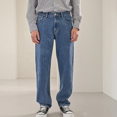 PLEASE 男士時尚水洗長款直筒牛仔褲