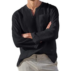 남성용 DM 브이넥 포켓 긴팔 티셔츠