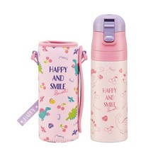 Skater 彈蓋式不鏽鋼保溫保冷直飲水壺+保護套組, 粉色恐龍款, 470ml, 1組