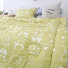 StoryEbul 孩童60支紗純棉四季被+保潔墊+枕套組, 芥末黃(熊貓款)