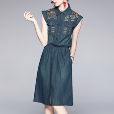 아뗄릭 플라워 자수 디테일 민소매 스크래치 원피스 00213 빅사이즈 포함