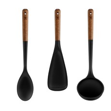 Bagensteiger Flexibel 矽膠廚具3件組, 黑色, 1組, 炒匙+多匙+長柄勺