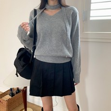 CHICBLACK 女款巴珠朵V領針織衫 + 圍巾套組 cpnt5606k49