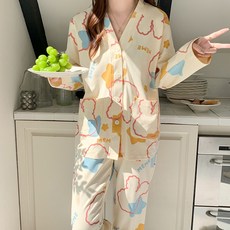 스타일컨택트 여성용 잠옷 긴팔 상의 + 하의 세트 SP-65374