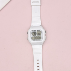 矽膠方形電子運動手錶, 白色, 1個