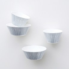 HANKOOK CHINAWARE 線條印花陶瓷碗組, 藍色, 飯碗 2入+大碗 2入