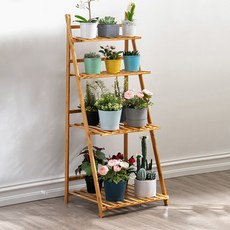 에버하우스 원목 인테리어 접이식 화분 선반 받침대 S, 우드, 4단