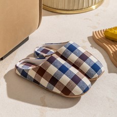 Alleophom 男士撞色棋盤格居家室內拖鞋, 1個, 藍色