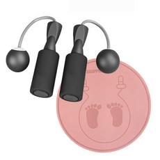 質感無繩跳繩+TPE跳繩墊組, 黑色（跳繩）、啞光（粉色）