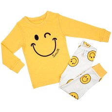 Maykids 童款黃色笑臉圖案30支棉長袖居家服套裝