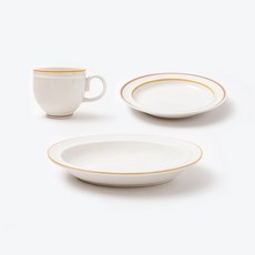 ssueim Retro line單人用早午餐餐具 3入組, 砂米黃, 馬克杯+圓盤+橢圓球