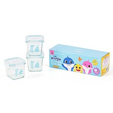 Glasslock 孩童大容量食品容器組 270ml 3入+BabyShark貼紙, 1組, 混色(容器)+隨機出貨(貼紙)