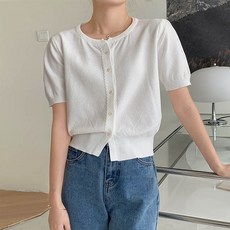 앤드스타일 여성용 블리와플 반팔 니트 가디건 262301