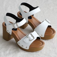 단골언니 女款海灘風輕量木質厚底扣環涼鞋 8cm, 245, 白色