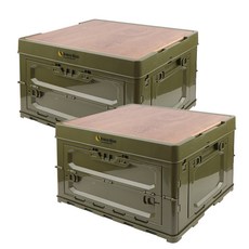 Breeze Moon 四面開口露營折疊箱 2入 + 木質上蓋 2入 組, 橄欖綠