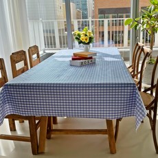 Syoni Home Living PVC防水桌布, 10 格紋布 藍色, 6人座(140 x 220 cm)