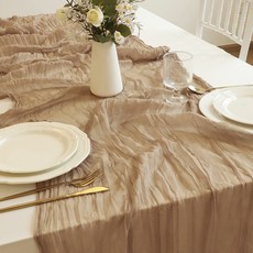 바른리빙 플로우링 쉬폰 테이블러너, 브라운, 1개, 90 x 180 cm