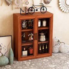 순잠 빈티지 우드 미니 3단 장식장 양문형, 브라운