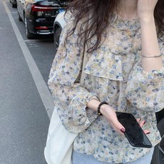 Goodif 女款可愛荷葉邊花朵上衣