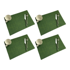 올하이 防水北歐風PVC方形餐墊 4入, 亞麻綠, 45 x 30 cm