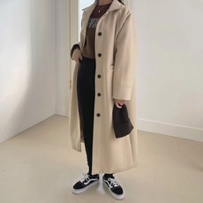 플랜데이 플렌데이 여성용 기모 루즈핏 카라 싱글 롱 코트