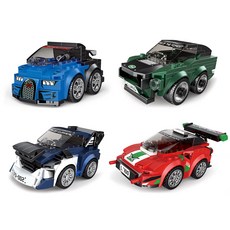 Decool 迪庫積木 Egg Car 迷你回力車 樂高相容積木 4件組 26001 26004, 混合顏色