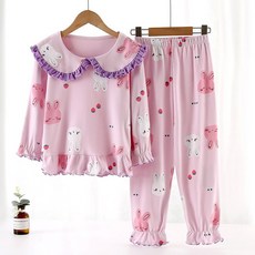 Bebeniz 女童荷葉邊兔子圖案長袖睡衣上下套裝