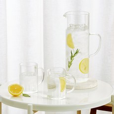 Glasslock 玻璃水瓶 1200ml+耐熱玻璃杯 280ml 2入, 單色