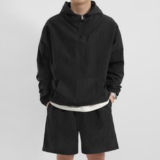 남성용 타슬란 아노락 바람막이 오버핏 긴팔집업 + 반바지 세트 T2974