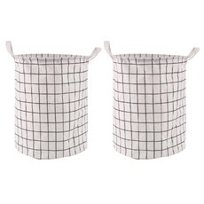 어코랄 원형 옷 빨래 바구니, 화이트체크, 2개