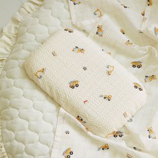 HIYOKO BABY 可水煮竹纖維泡泡紗柔軟枕頭套組, 工程車好朋友