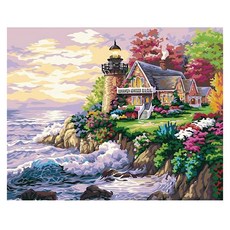 KMELLIE DIY 畫框式 3D 方形鑽石畫 海浪與燈塔 50 x 40 cm, 單一顏色, 1套