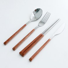 西式高級不鏽鋼餐具 4入 2組, 湯匙+筷子+刀子+叉子, 棕色