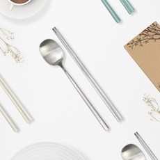RAONNURI Reve 彩色湯匙筷子組, 湯匙 + 筷子, 銀色, 1套