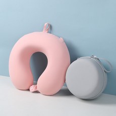 soonZAM 素色U型記憶棉頸枕 + 收納盒組合, 粉紅色