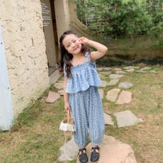 女童莫代爾滿版小花蝴蝶結鬆緊背心+長褲套裝